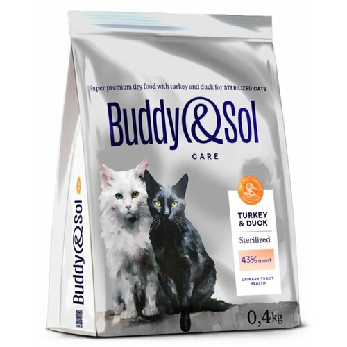 фото Сухой корм для взрослых стерилизованных кошек Buddy&Sol Adult Sterilized, с индейкой и уткой, 400 гр