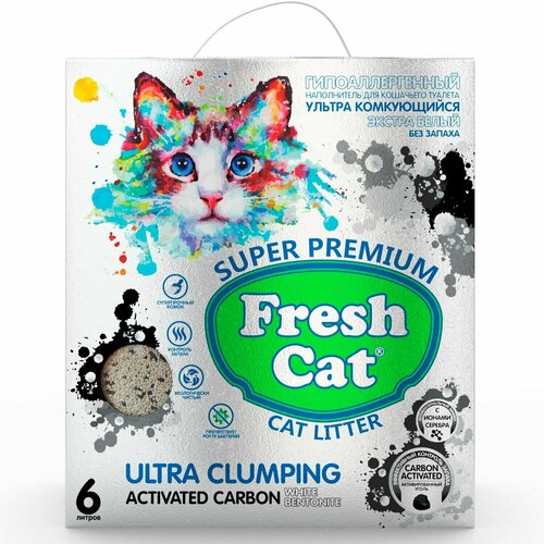 фото Наполнитель для кошек Fresh Cat комкующийся бентонитовый Активированный уголь 5.16кг