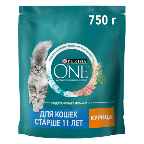 фото корм для пожилых кошек старше 11 лет Purina ONE для здоровья костей и суставов, профилактика избыточного веса с курицей и цельными злаками 8 шт. х 750 г