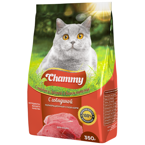 фото Сухой корм для кошек Chammy с говядиной 4 уп. х 4 шт. х 350 г