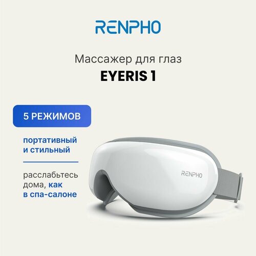 фото Массажер для глаз Renpho Eyeris 1 RF-EM001 электрический, с bluetooth, 5 режимами, подогревом и регулируемым ремешком, белый