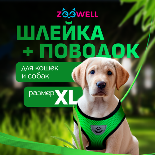 фото Шлейка с поводком для собак ZooWell универсальная, размер XL зеленая