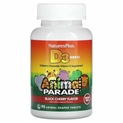 фото Таблетки Natures Plus Animal Parade Vitamin D3, без сахара, 43 г, 500 МЕ, 90 шт.