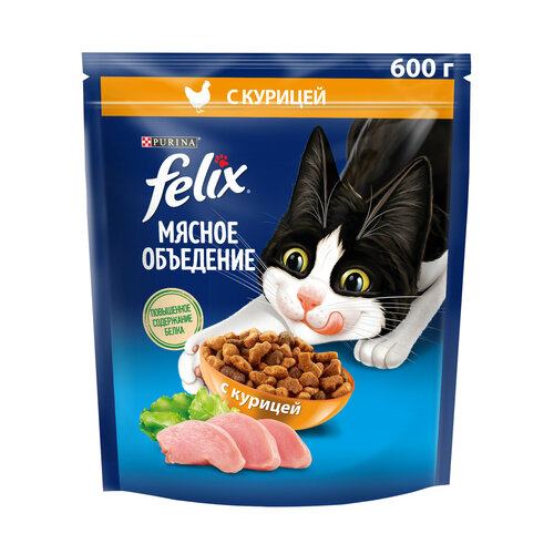 фото Сухой корм для взрослых кошек Felix Мясное объедение, с курицей 600 г