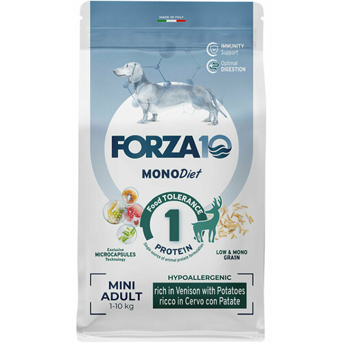 фото Корм сухой FORZA10 DOG MINI DIET монобелковый для взрослых собак маленьких пород при аллергии с олениной и картофелем (1,5 кг)