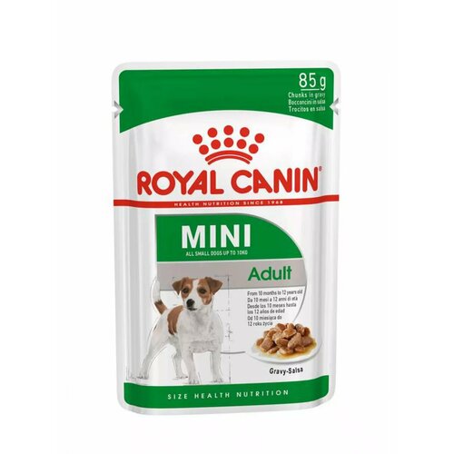 фото Влажный корм для собак (пауч) Royal Canin Mini Adult в соусе, упаковка 28 шт х 85 гр