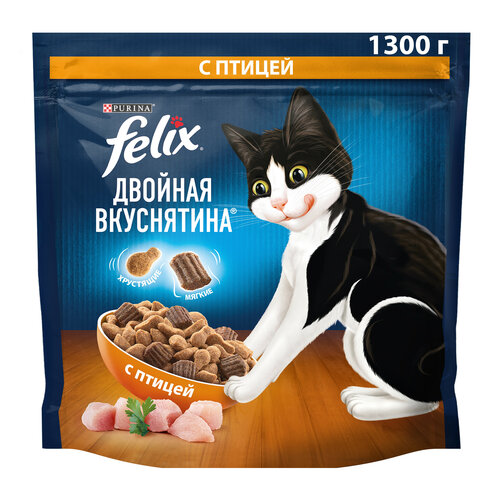 фото Сухой корм Felix Двойная Вкуснятина для взрослых кошек, с птицей 1.3кг