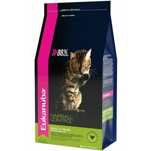 фото EUKANUBA ADULT HAIRBALL INDOOR 2кг сухой корм для взрослых кошек живущих в помещении и способствующий выведению шерсти с домашней птицей 5шт