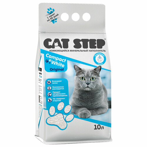 фото Наполнитель комкующийся минеральный CAT STEP Compact White Original, 10 л