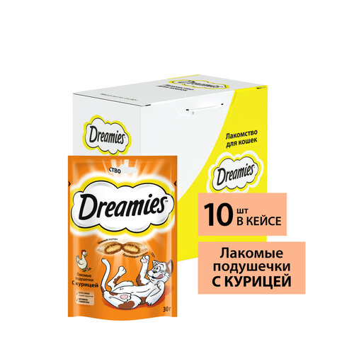 фото Лакомство для кошек Dreamies подушечки с курицей, 10 шт по 30г