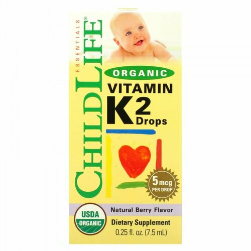 фото ChildLife Organic Vitamin K-2 (органический витамин K2 в каплях) натуральный ягодный вкус 5 мкг 7,5 мл