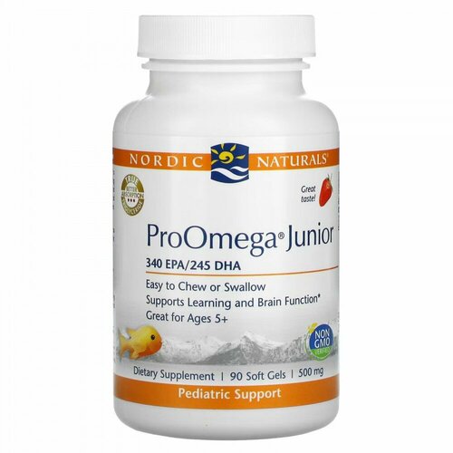 фото Nordic Naturals, ProOmega Junior, со вкусом клубники, 500 мг, 90 капсул (250 мг в 1 капсуле)