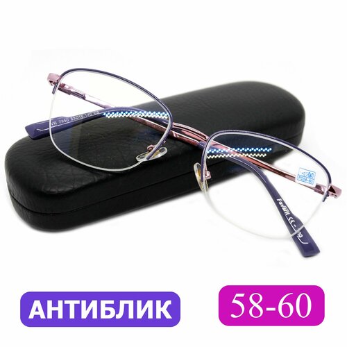 фото Готовые очки 58-60 антибликовые женские для дали (-3.50) FAVARIT 7850 С3, цвет фиолетовый, антиблик, с футляром, РЦ 58-60