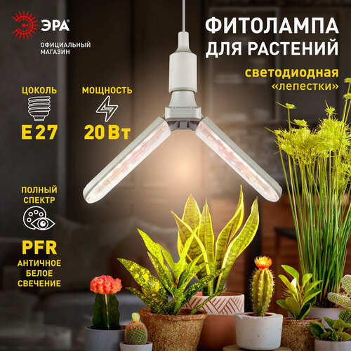 фото Фитолампа для растений светодиодная ЭРА GREEN LINE ФИТО-20W-PFR-E27-GR 2-х лепестковая полного спектра 20 Вт Е27