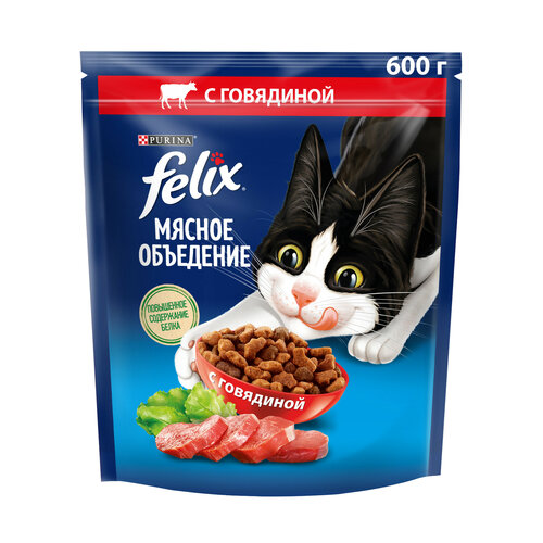 фото Сухой корм для взрослых кошек Felix Мясное объедение, с говядиной 600 г