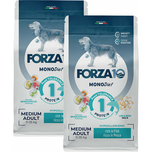 фото FORZA10 DOG MEDIUM MONODIET монобелковый для взрослых собак средних пород при аллергии с рыбой (1,5 + 1,5 кг)