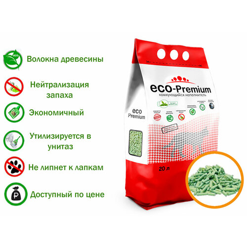 фото Наполнитель ECO-Premium комкующийся древесный с ароматом Зеленого чая 20л, 7.6 кг