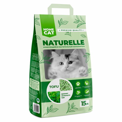 фото Homecat Naturelle Tofu комкующийся наполнитель для кошачьих туалетов, с ароматом зеленого чая 15 л