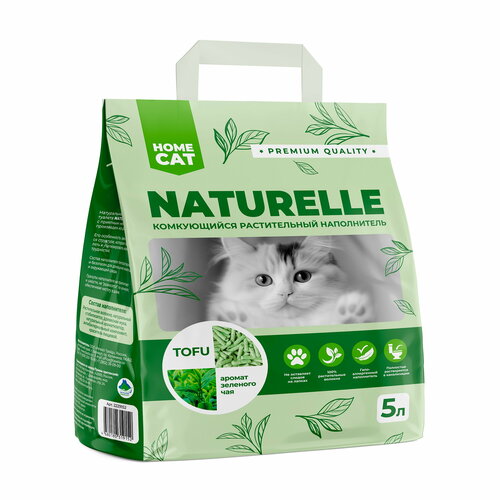 фото Homecat Naturelle Tofu комкующийся наполнитель для кошачьих туалетов, с ароматом зеленого чая 5 л