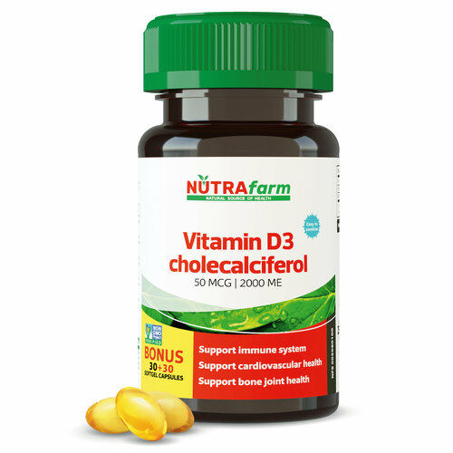 фото Витамин Д, Д3 D3 2000 ME 60 капсул NUTRAFARM Vitamin D