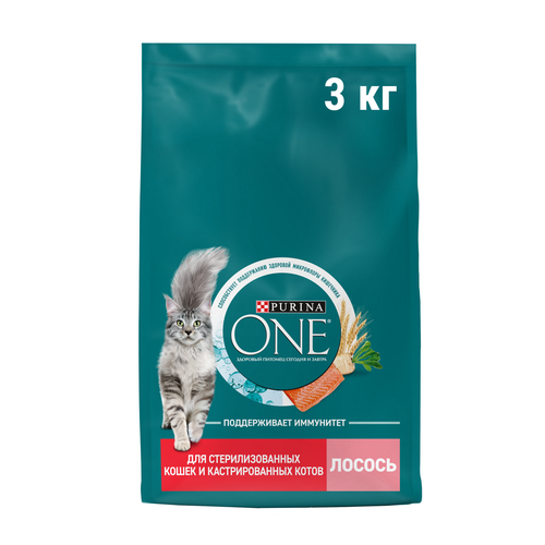 фото Корм сухой для кошек PURINA ONE с высоким содержанием лосося, для стерилизованных, 3кг