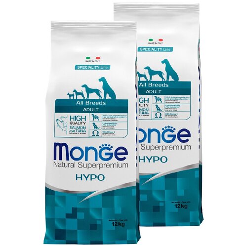 фото MONGE SPECIALITY DOG HYPO SALMON для взрослых собак всех пород при аллергии с лососем и тунцом (12 + 12 кг)