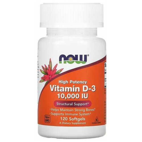 фото NOW Vitamin D3 10000 IU, 120 шт / Бад Нау высокоактивный Витамин D3 10000 МЕ, 120 капсул/ Витамины