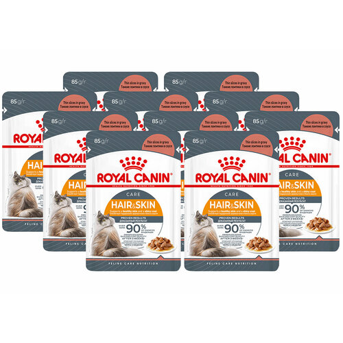 фото ROYAL CANIN HAIR & SKIN CARE для взрослых кошек при аллергии в соусе пауч 85 гр 85 гр х 10 шт