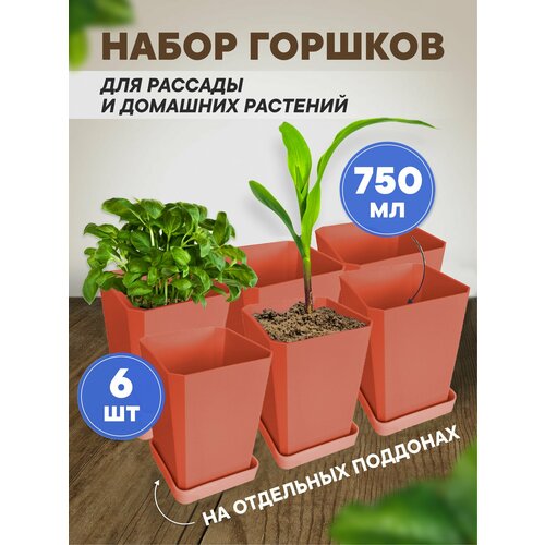 фото Горшки для цветов и рассады, 6 шт по 750 мл, Терракотовые