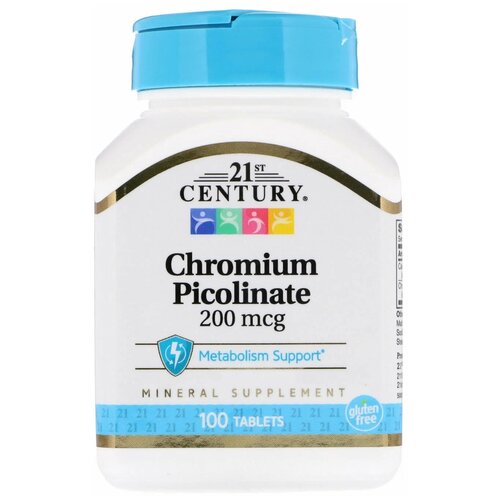 фото Таблетки 21st Century Chromium Picolinate 200 мкг, 80 г, 200 мкг, 100 шт.