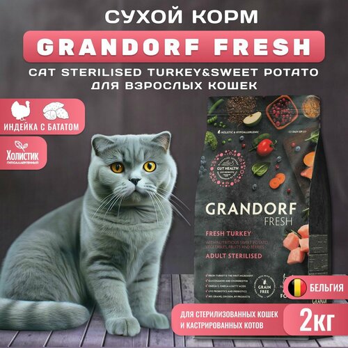 фото Сухой корм GRANDORF Fresh Cat STERILISED Turkey&Sweet Potato для стерилизованных кошек из свежего мяса индейки с бататом, 2 кг