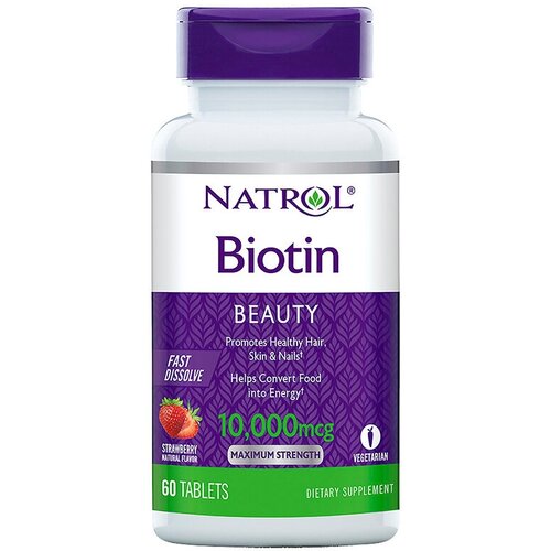 фото Natrol Biotin Fast Dissolve таб., 10000 мкг, 60 шт., клубника