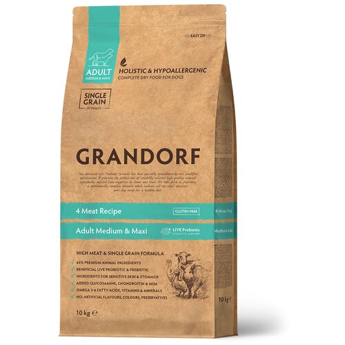 фото Grandorf Dog 4 Meat&Rice Probiotic Adult Medium & Maxi корм для собак средних и крупных пород 4 мяса с пробиотиками, 10 кг