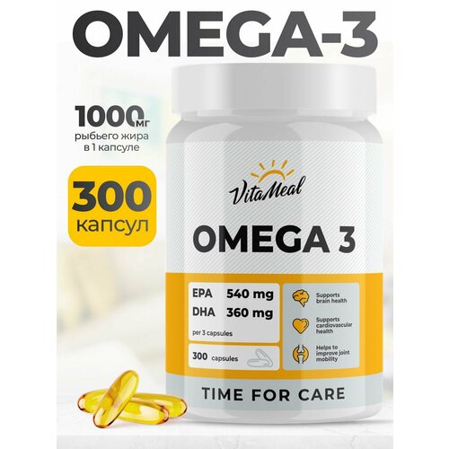 фото Омега 3 1000 мг VitaMeal Omega 3, рыбий жир, 300 капсул