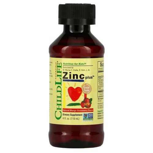 фото ChildLife Essentials Zinc Plus р-р д/вн. приема фл., 118 мл, 270 г, манго, клубника