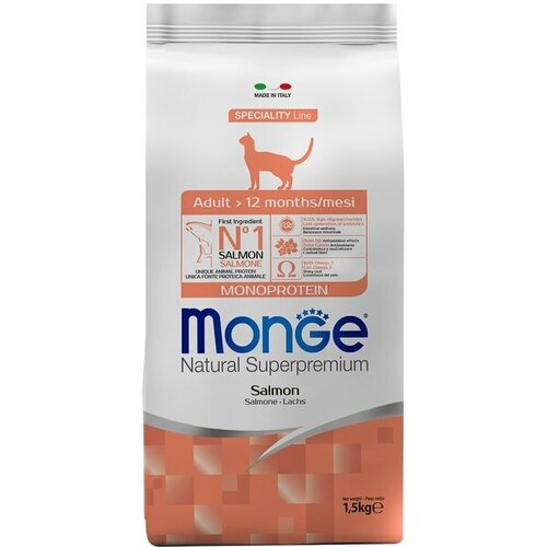 фото Сухой корм для кошек Monge SL Monoprotein Adult Salmon с лососем 1.5кг