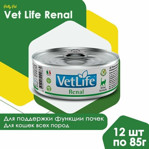 фото Влажный корм Farmina Vet Life Renal для кошек всех пород при болезни почек и почечной недостаточности, Фармина Вет Лайф лечебный рацион со вкусом курицы, 12шт по 85г