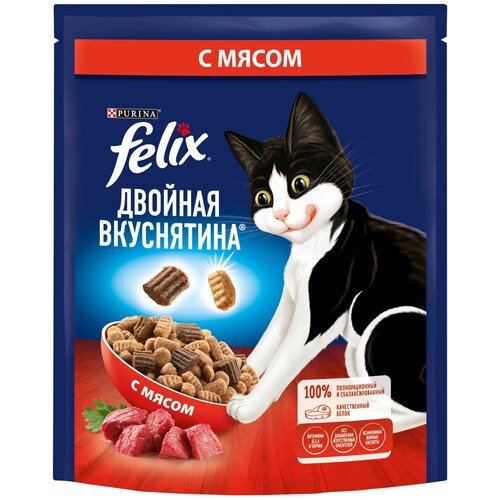 фото Сухой корм Felix Двойная Вкуснятина для взрослых кошек, с мясом, Пакет, 200г х 2 шт