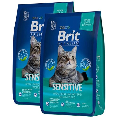 фото Сухой корм для кошек Brit Premium Sensitive с чувствительным пищеварением, гипоаллергенный, с ягненком и индейкой 2 шт. х 2000 г