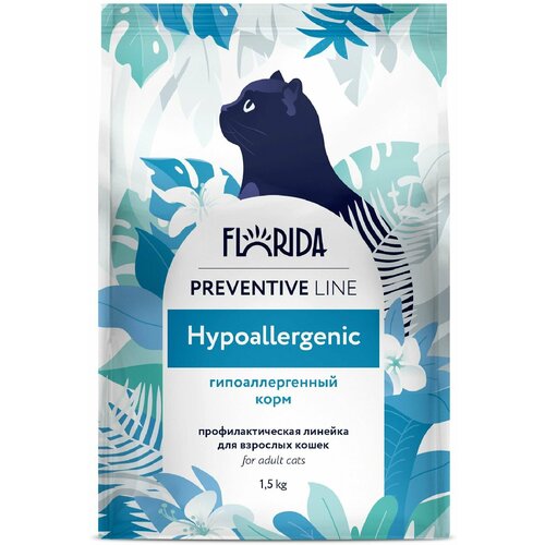 фото Сухой корм FLORIDA для кошек профилактическая линия, Preventive Line hypoallergenic, гипоаллергенный, с индейкой и растительные волокна, 1,5 кг.