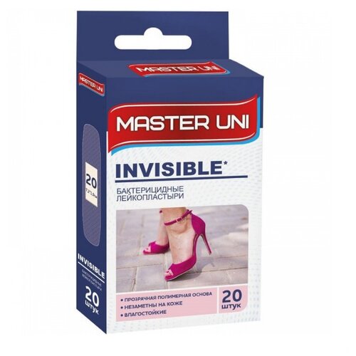 фото Master Uni Invisible лейкопластырь бактерицидный, 20 шт. прозрачный