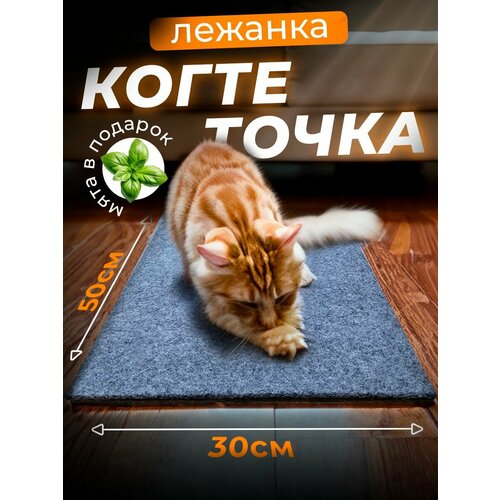 фото Когтеточка для кошки напольная лежанка с кошачьей мятой, 50х30 см/ серая