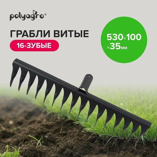 Грабли садовые, штыревые, витые, стальные, 53 см, Polyagro фото