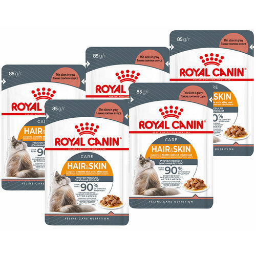 фото ROYAL CANIN HAIR & SKIN CARE для взрослых кошек при аллергии в соусе пауч 85 гр 85 гр х 5 шт