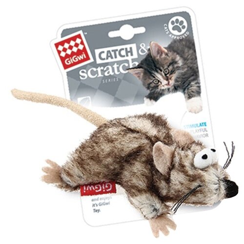 фото Игрушка  для кошек   GiGwi Catch & Scratch Мышка (75383),  бежевый/коричневый, 1шт.