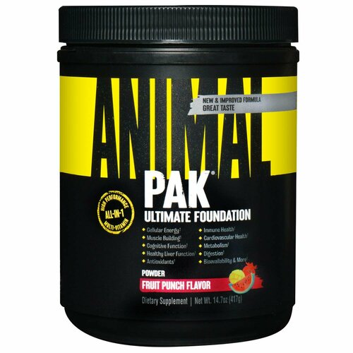 фото Animal Pak Ultimate Foundation, добавка с мультивитаминами, со вкусом фруктового пунша, 417 г (14,7 унции)