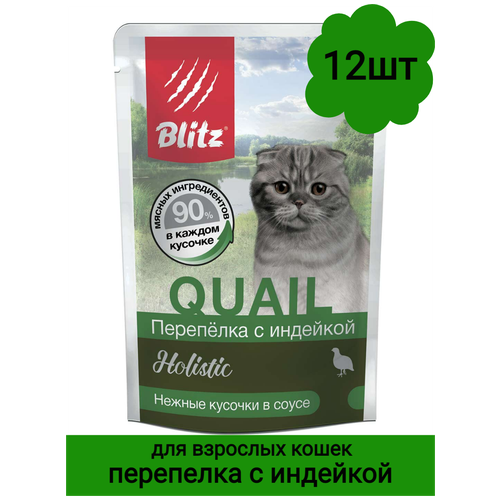 фото Влажный корм Blitz Holistic для кошек перепелка с индейкой в соусе (пауч), 12 шт 85 г