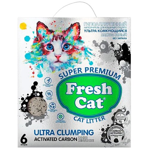 фото FRESH CAT Activated carbon, комкующийся, экстра белая глина +актив. уголь, без аромата, 5,16кг/6л