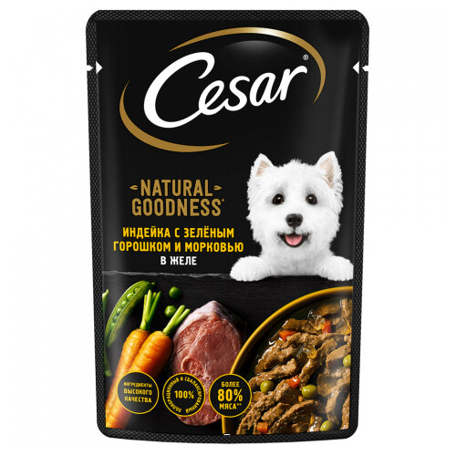 фото Влажный корм Cesar Natural Goodness для собак, с индейкой, горохом, морковью в желе 28х80г