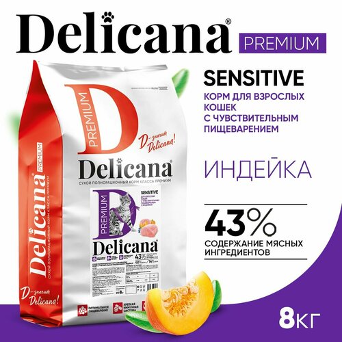 фото DELICANA Корм сухой для кошек с чувствительным пищеварением Индейка 8 кг